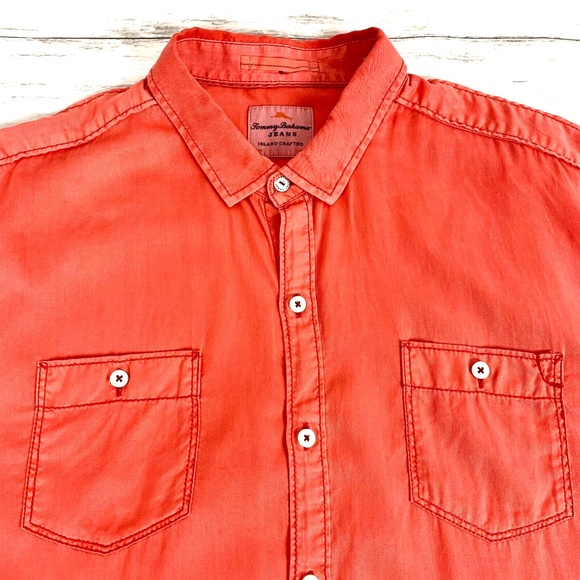 Tommy Bahama Jeans Island Crafted Mens Short Sleeve Button Front Shirt Orange XL - Picture 3 of 7